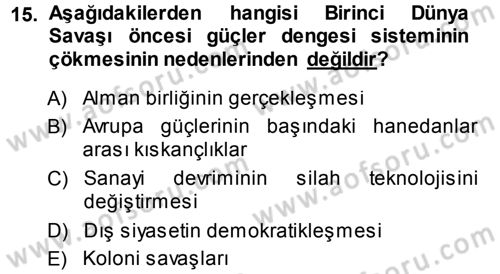 Diplomasi Tarihi Dersi Ara Sınavı Deneme Sınav Soruları 15. Soru