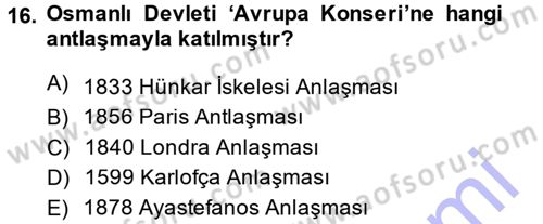 Diplomasi Tarihi Dersi 2013 - 2014 Yılı (Vize) Ara Sınav Soruları 16. Soru