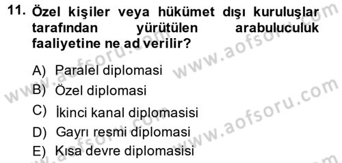 Diplomasi Tarihi Dersi 2013 - 2014 Yılı (Final) Dönem Sonu Sınav Soruları 11. Soru