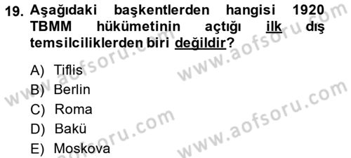 Diplomasi Tarihi Dersi 2013 - 2014 Yılı (Final) Dönem Sonu Sınav Soruları 19. Soru