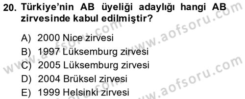 Diplomasi Tarihi Dersi 2013 - 2014 Yılı (Final) Dönem Sonu Sınav Soruları 20. Soru