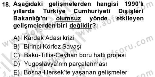 Diplomasi Tarihi Dersi 2013 - 2014 Yılı Tek Ders Sınav Soruları 18. Soru