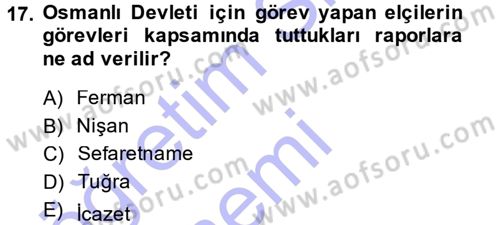 Diplomasi Tarihi Dersi Ara Sınavı Deneme Sınav Soruları 17. Soru
