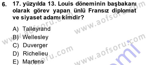 Diplomasi Tarihi Dersi 2014 - 2015 Yılı (Vize) Ara Sınavı 6. Soru