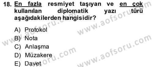 Diplomasi Tarihi Dersi 2014 - 2015 Yılı (Final) Dönem Sonu Sınav Soruları 18. Soru