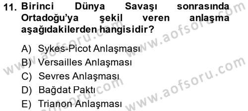 Diplomasi Tarihi Dersi 2014 - 2015 Yılı Tek Ders Sınav Soruları 11. Soru