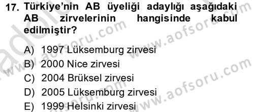 Diplomasi Tarihi Dersi 2014 - 2015 Yılı Tek Ders Sınav Soruları 17. Soru