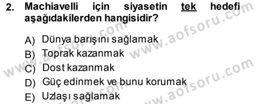 Diplomasi Tarihi Dersi 2014 - 2015 Yılı Tek Ders Sınav Soruları 2. Soru