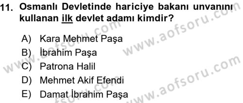 Diplomasi Tarihi Dersi Ara Sınavı Deneme Sınav Soruları 11. Soru
