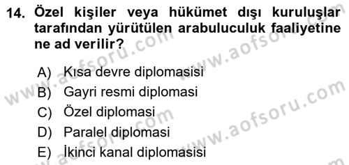 Diplomasi Tarihi Dersi 2015 - 2016 Yılı (Vize) Ara Sınav Soruları 14. Soru