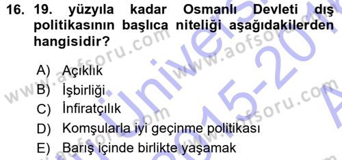 Diplomasi Tarihi Dersi Ara Sınavı Deneme Sınav Soruları 16. Soru