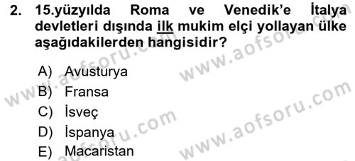 Diplomasi Tarihi Dersi Ara Sınavı Deneme Sınav Soruları 2. Soru
