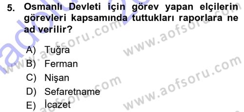 Diplomasi Tarihi Dersi 2015 - 2016 Yılı (Vize) Ara Sınav Soruları 5. Soru