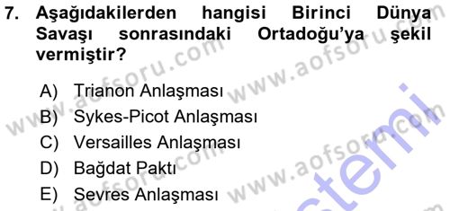 Diplomasi Tarihi Dersi Ara Sınavı Deneme Sınav Soruları 7. Soru