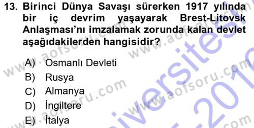 Diplomasi Tarihi Dersi 2015 - 2016 Yılı (Final) Dönem Sonu Sınav Soruları 13. Soru
