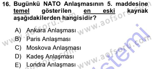Diplomasi Tarihi Dersi 2015 - 2016 Yılı (Final) Dönem Sonu Sınav Soruları 16. Soru