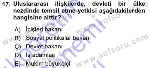 Diplomasi Tarihi Dersi 2015 - 2016 Yılı (Final) Dönem Sonu Sınav Soruları 17. Soru
