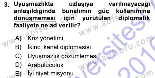 Diplomasi Tarihi Dersi 2015 - 2016 Yılı (Final) Dönem Sonu Sınav Soruları 3. Soru