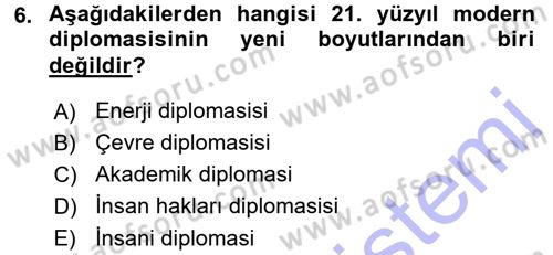 Diplomasi Tarihi Dersi 2015 - 2016 Yılı (Final) Dönem Sonu Sınav Soruları 6. Soru