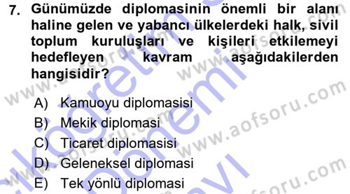 Diplomasi Tarihi Dersi 2015 - 2016 Yılı (Final) Dönem Sonu Sınav Soruları 7. Soru