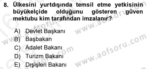 Diplomasi Tarihi Dersi 2015 - 2016 Yılı Tek Ders Sınav Soruları 8. Soru