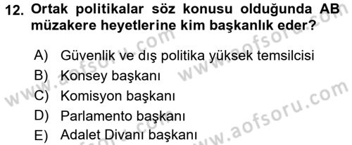 Diplomasi Tarihi Dersi 2016 - 2017 Yılı 3 Ders Sınav Soruları 12. Soru