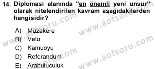 Diplomasi Tarihi Dersi 2016 - 2017 Yılı 3 Ders Sınav Soruları 14. Soru