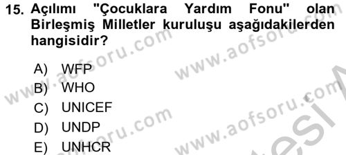 Diplomasi Tarihi Dersi 2016 - 2017 Yılı 3 Ders Sınav Soruları 15. Soru