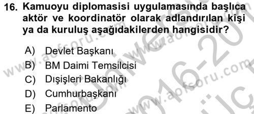 Diplomasi Tarihi Dersi 2016 - 2017 Yılı 3 Ders Sınav Soruları 16. Soru