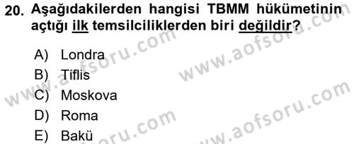 Diplomasi Tarihi Dersi 2016 - 2017 Yılı 3 Ders Sınav Soruları 20. Soru