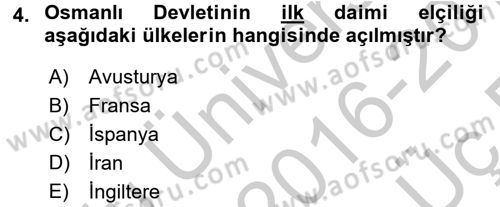Diplomasi Tarihi Dersi 2016 - 2017 Yılı 3 Ders Sınav Soruları 4. Soru