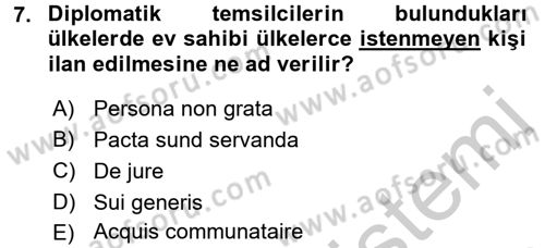 Diplomasi Tarihi Dersi 2016 - 2017 Yılı 3 Ders Sınav Soruları 7. Soru