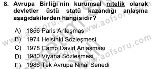 Diplomasi Tarihi Dersi 2016 - 2017 Yılı 3 Ders Sınav Soruları 8. Soru