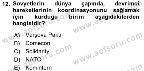Diplomasi Tarihi Dersi Ara Sınavı Deneme Sınav Soruları 12. Soru