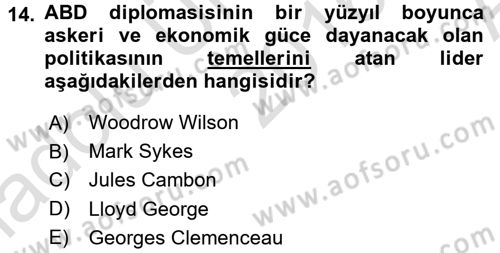 Diplomasi Tarihi Dersi Ara Sınavı Deneme Sınav Soruları 14. Soru