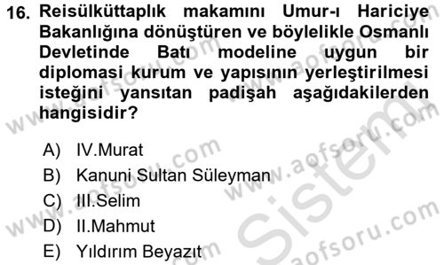 Diplomasi Tarihi Dersi Ara Sınavı Deneme Sınav Soruları 16. Soru