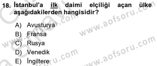 Diplomasi Tarihi Dersi Ara Sınavı Deneme Sınav Soruları 18. Soru