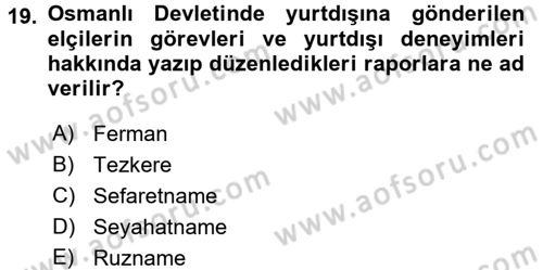 Diplomasi Tarihi Dersi Ara Sınavı Deneme Sınav Soruları 19. Soru