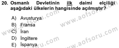 Diplomasi Tarihi Dersi 2016 - 2017 Yılı (Vize) Ara Sınav Soruları 20. Soru