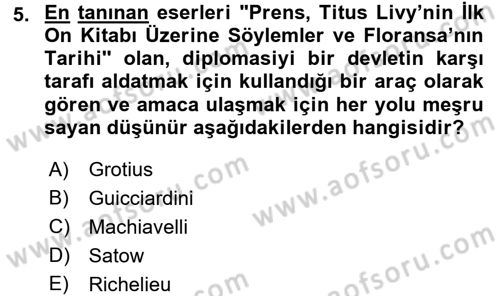 Diplomasi Tarihi Dersi Ara Sınavı Deneme Sınav Soruları 5. Soru