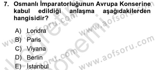 Diplomasi Tarihi Dersi 2016 - 2017 Yılı (Vize) Ara Sınav Soruları 7. Soru