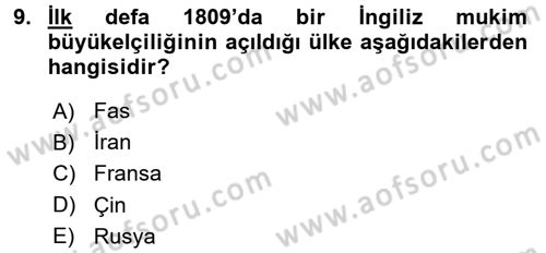 Diplomasi Tarihi Dersi 2016 - 2017 Yılı (Vize) Ara Sınav Soruları 9. Soru