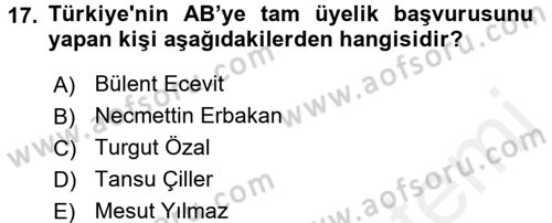 Diplomasi Tarihi Dersi 2016 - 2017 Yılı (Final) Dönem Sonu Sınav Soruları 17. Soru