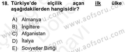 Diplomasi Tarihi Dersi 2016 - 2017 Yılı (Final) Dönem Sonu Sınav Soruları 18. Soru