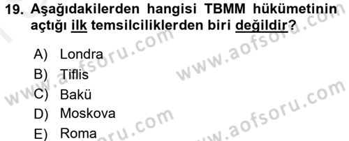 Diplomasi Tarihi Dersi 2016 - 2017 Yılı (Final) Dönem Sonu Sınav Soruları 19. Soru