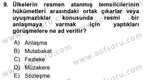Diplomasi Tarihi Dersi 2016 - 2017 Yılı (Final) Dönem Sonu Sınav Soruları 9. Soru