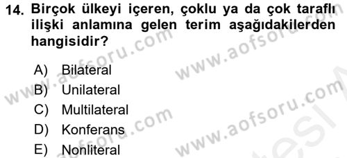 Diplomasi Tarihi Dersi 2017 - 2018 Yılı 3 Ders Sınav Soruları 14. Soru