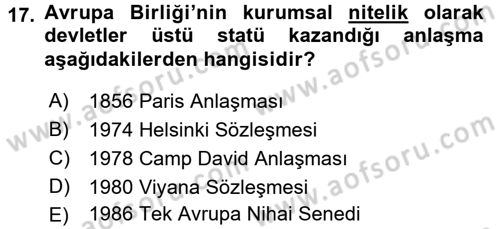 Diplomasi Tarihi Dersi 2017 - 2018 Yılı 3 Ders Sınav Soruları 17. Soru