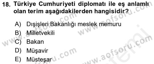 Diplomasi Tarihi Dersi 2017 - 2018 Yılı 3 Ders Sınav Soruları 18. Soru