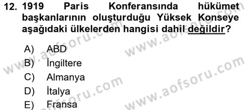 Diplomasi Tarihi Dersi Ara Sınavı Deneme Sınav Soruları 12. Soru
